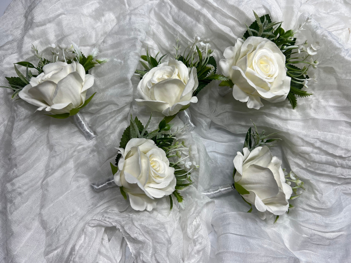 Wedding Boutonniere White Groom Wedding Groomsmen Boutonnière Ivory Artificial Flowers Eucalyptus White Rose Classic Boutonniere