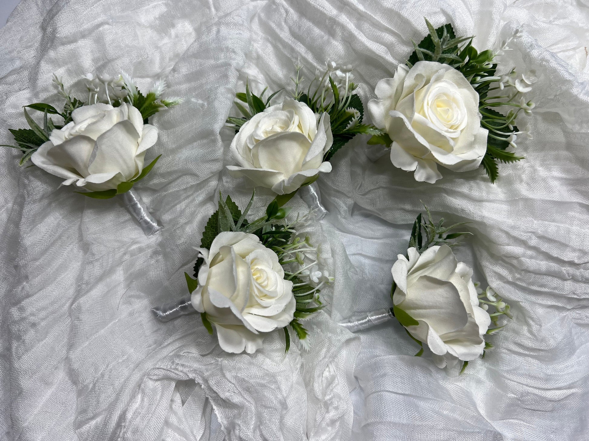 Wedding Boutonniere White Groom Wedding Groomsmen Boutonnière Ivory Artificial Flowers Eucalyptus White Rose Classic Boutonniere