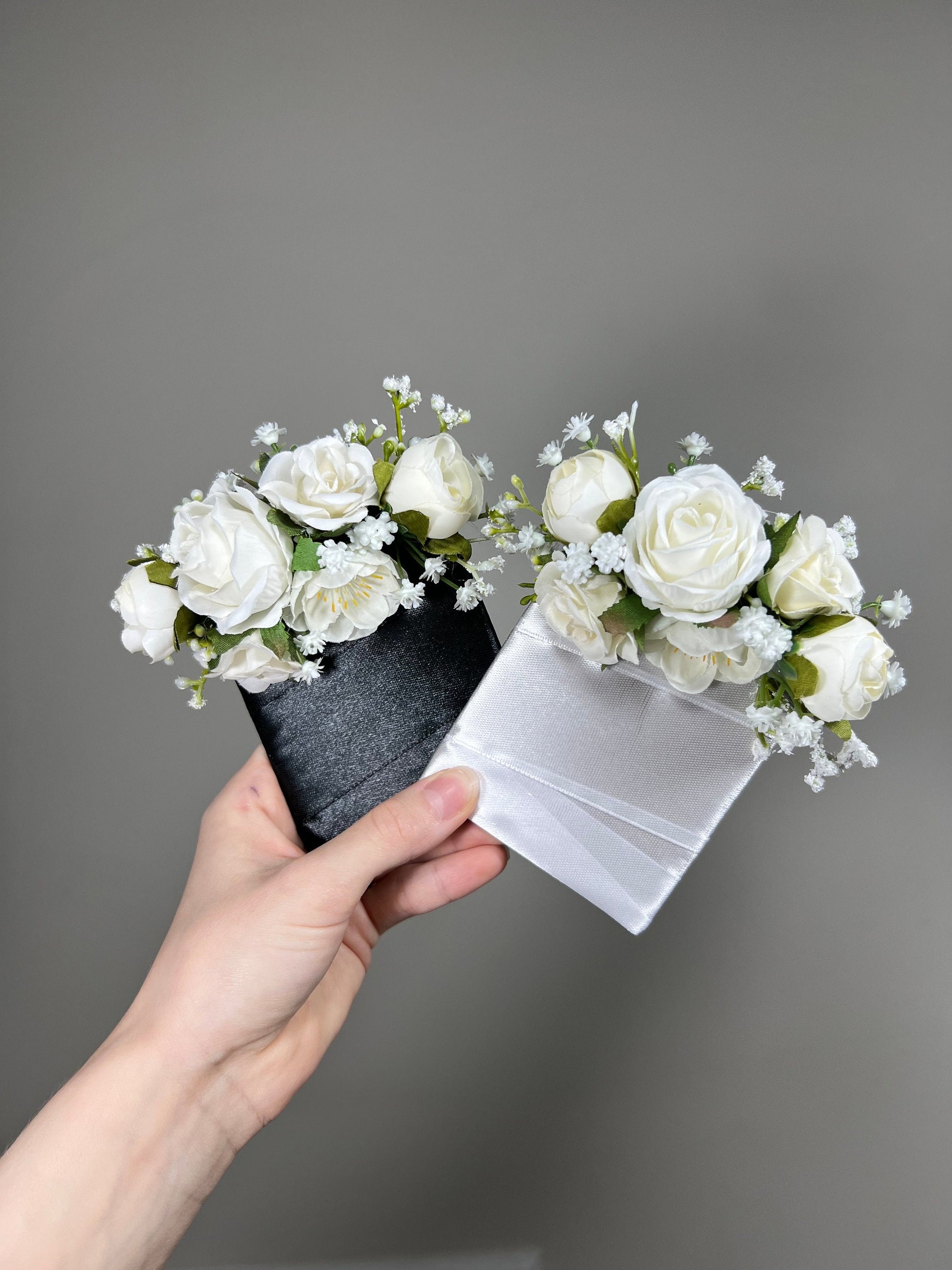 Wedding Pocket Boutonniere White Groom Boutonnière Ivory Square Groomsmen Pocket Boutonniere Baby Breath Rustic Decor Artificial Flower