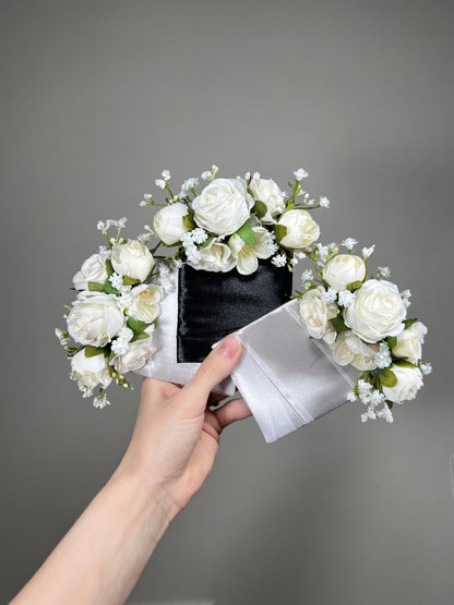 White Pocket Boutonniere Groom Boutonnière Ivory Square Groomsmen White Pocket Boutonniere Baby Breath Rustic Decor Artificial Flower