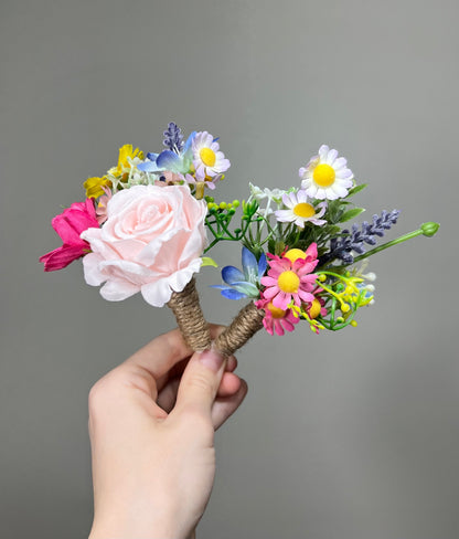 Wedding Boutonniere Wild Flower Groom Pink Groomsmen Boutonnière Hot Pink Blue Boutonniere White Lavender Artificial Flower Wild Camomile