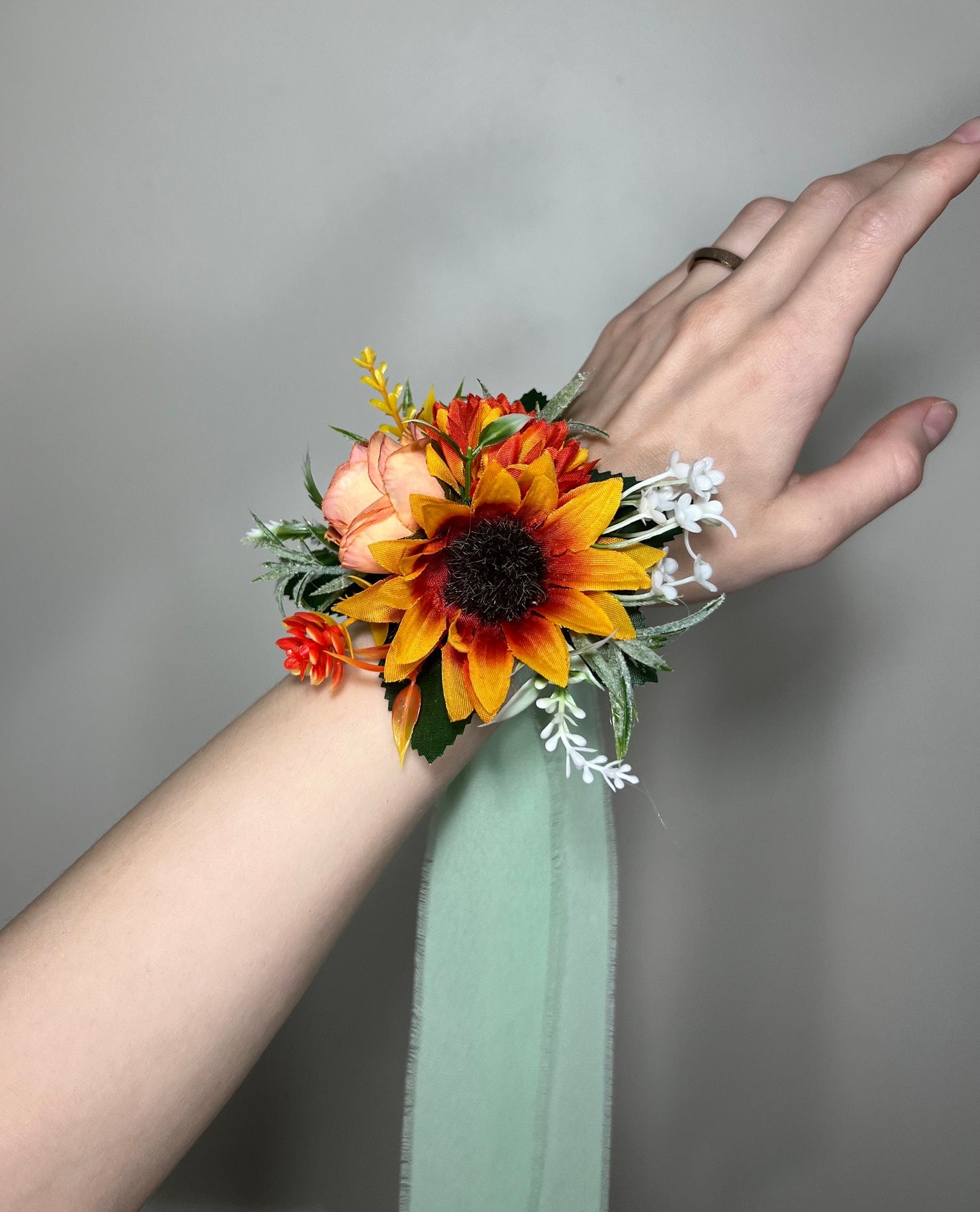 Sunflower Corsage Wedding Wrist Corsage Sunflower Bridesmaids Corsage Burnt Orange Corsage Terracotta Sunflower Artifitical Flower