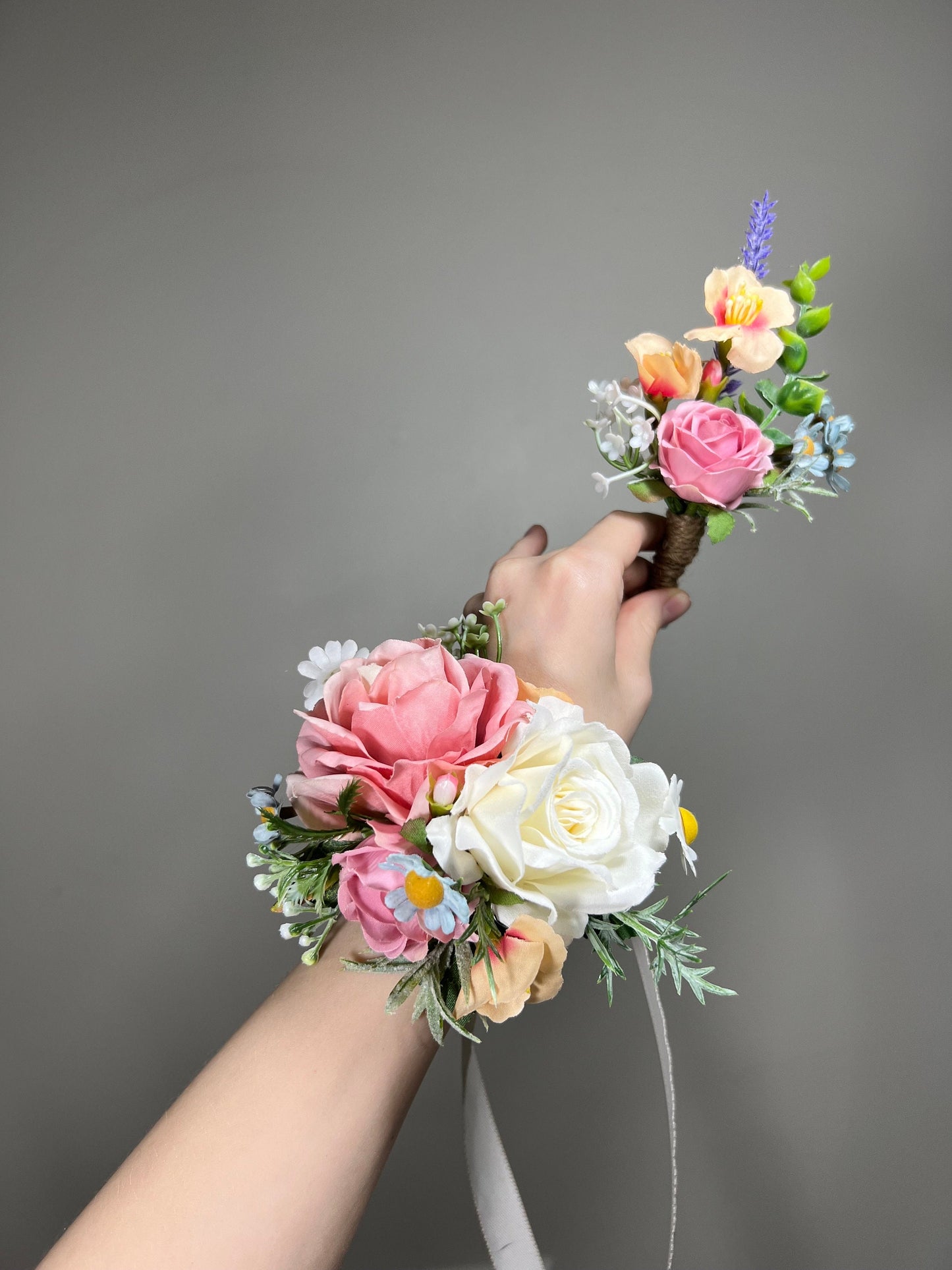 Summer Wedding Bouquet Wild Flower Pink Bridal White Spring Bouquet Pink Blush Blue Bridesmaids Bouquet Gerbera Wild Flower Artificial