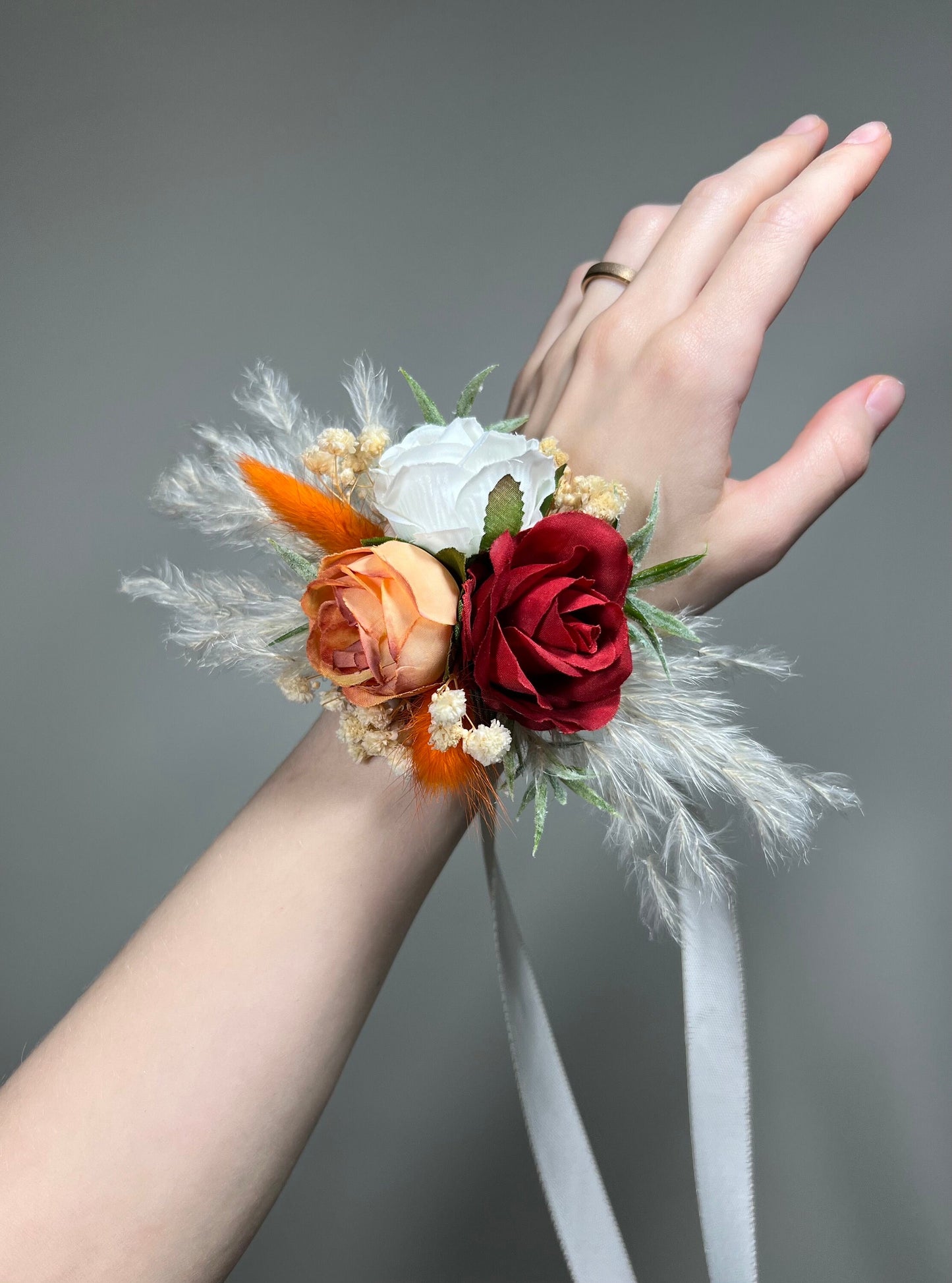 Orange Corsage Red Terracotta Wedding Wrist White Corsage Bridesmaids Corsage Rust Ivory Pampas Grass Accessories Artificial Flowers