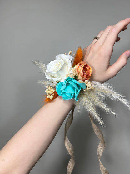 Wedding Teal Corsage White Wedding Wrist Corsage Orange Bridesmaids Terracotta Corsage Turquoise Mom Corsage Artificial Flowers