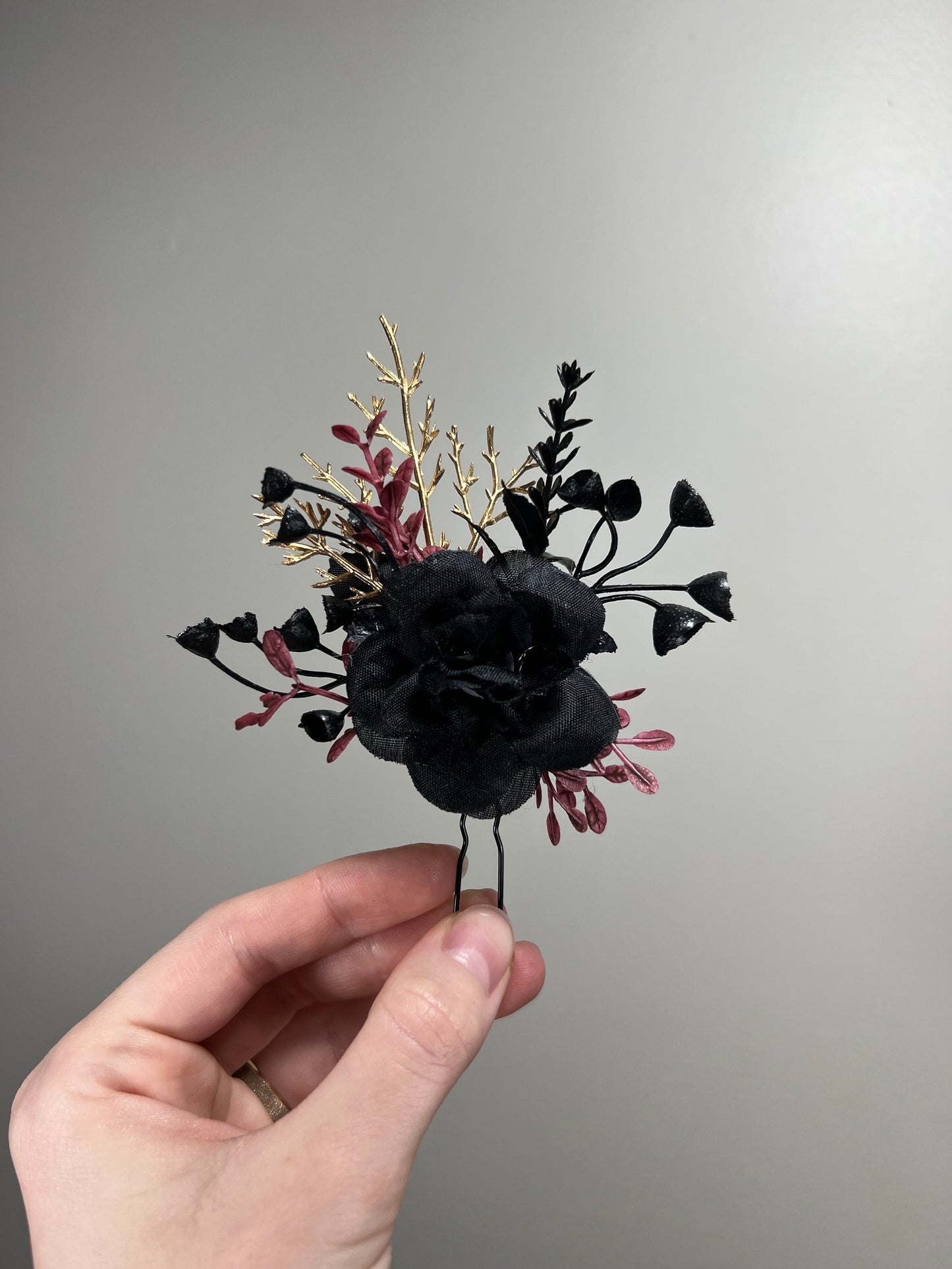 Black Hair Pin Wedding Burgundy Flower Girl Headpiece Gothic Floral Bridesmaids Hair Pin Black Accessories Hair Pin Gold Artificial Flowers