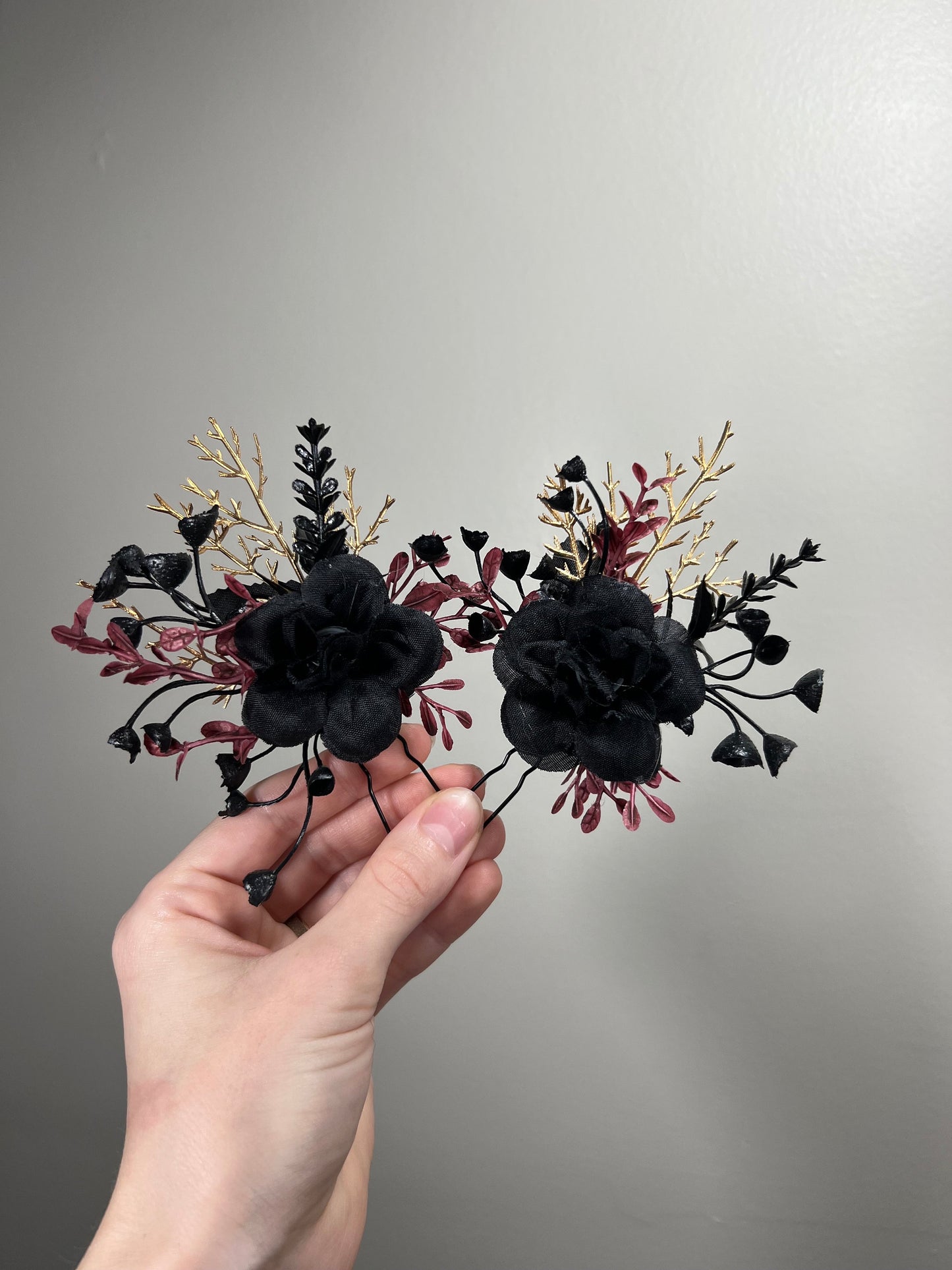 Black Hair Pin Wedding Burgundy Flower Girl Headpiece Gothic Floral Bridesmaids Hair Pin Black Accessories Hair Pin Gold Artificial Flowers