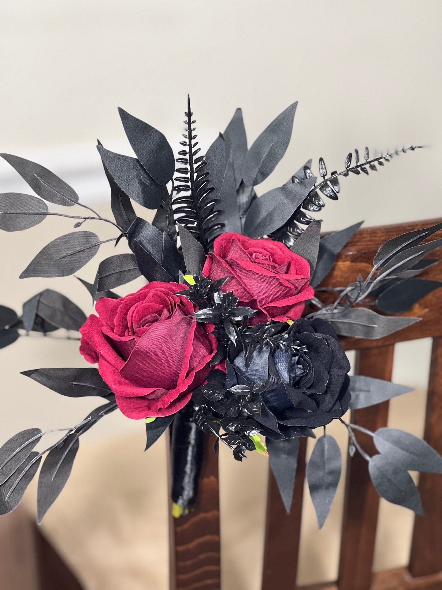 Black Pew Decor Wedding Burgundy Aisle Flowers Black Aisle Arrangement Wedding Chair Decor Ceremony Decoration Gothic Artificial Flower