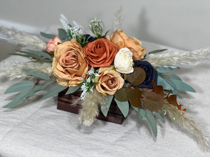 Wedding Centerpiece Orange Table Decor Navy Blue Terracotta Centerpiece Navy Blue Wedding Table Centerpiece Rust White Artificial Flower