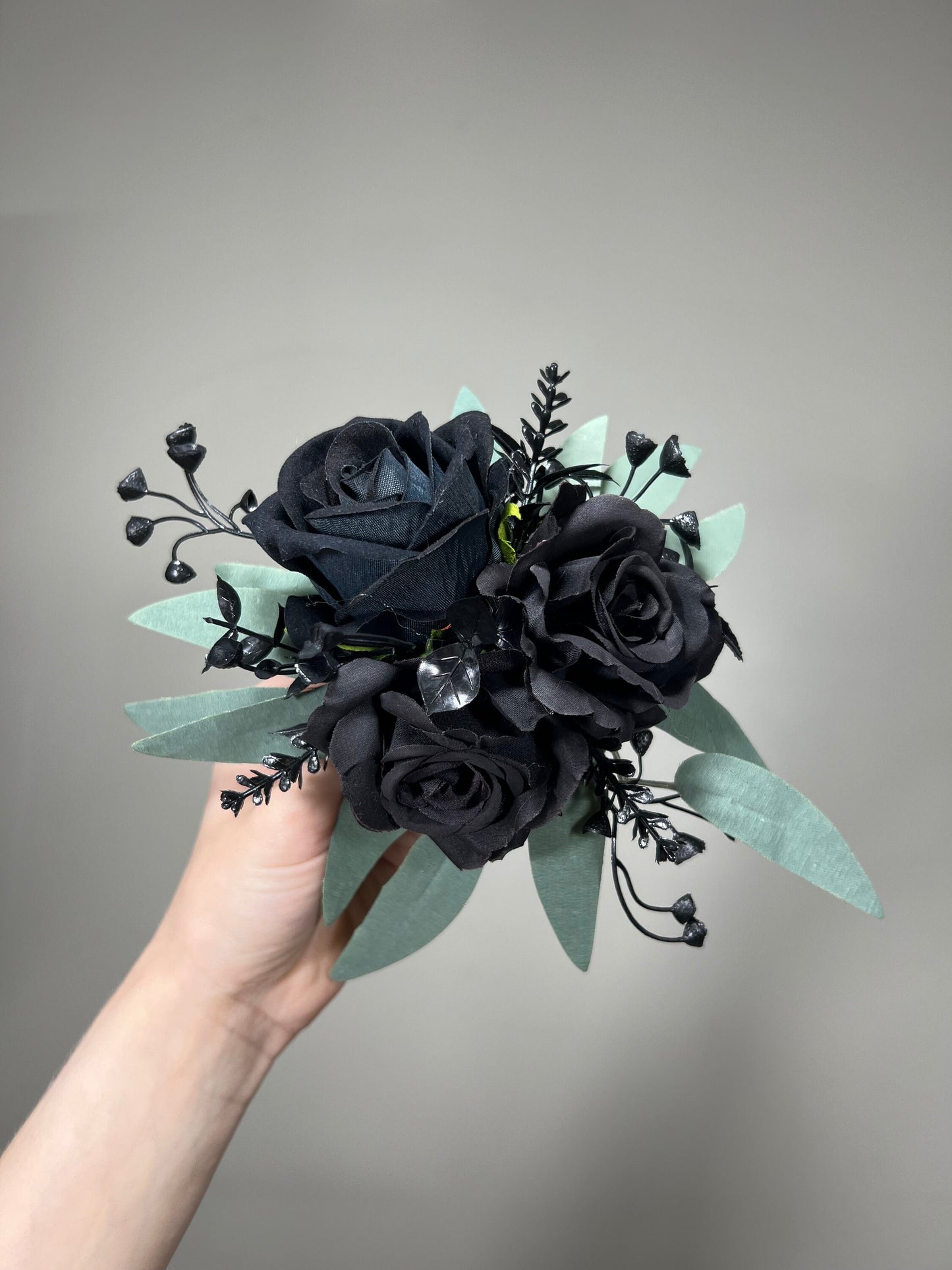 Cake Decoration Black Wedding Topper Decor Flower Cake Arrangement Sage Black Cake Decoration Black Artificial Flower Cake Decor