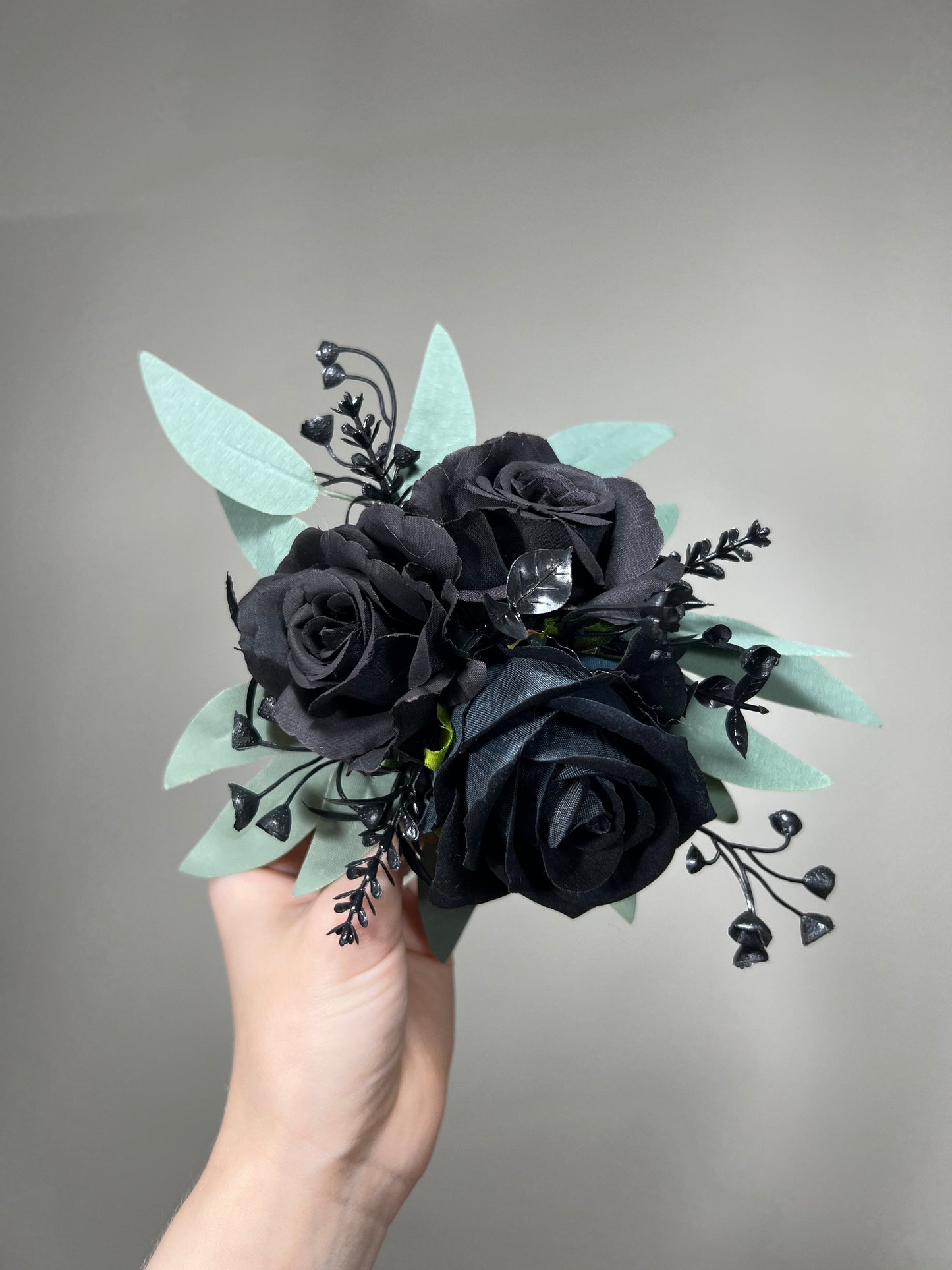 Cake Decoration Black Wedding Topper Decor Flower Cake Arrangement Sage Black Cake Decoration Black Artificial Flower Cake Decor