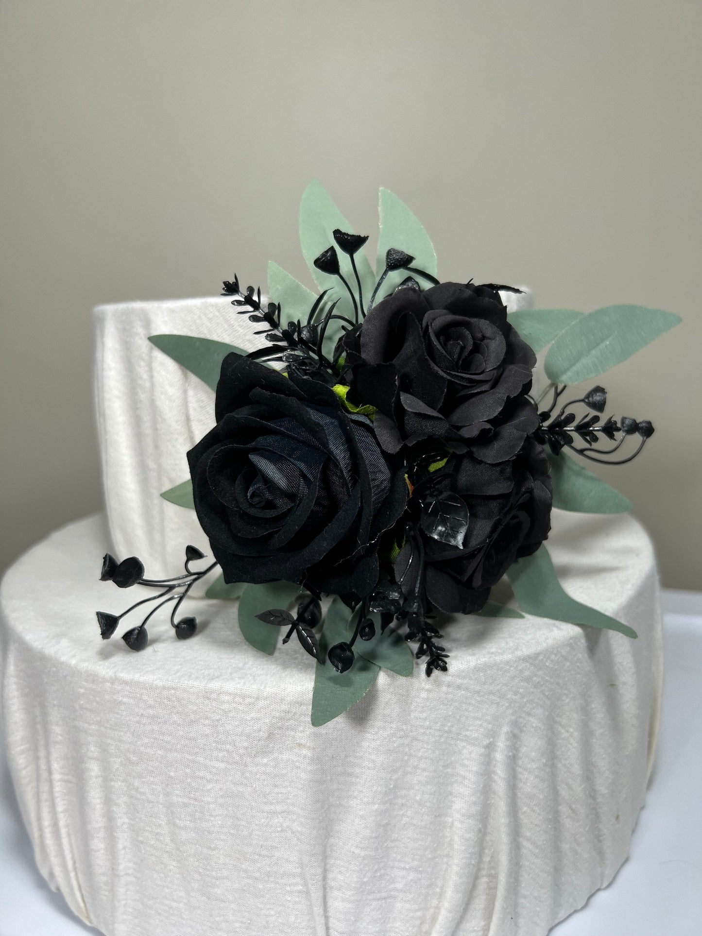 Cake Decoration Black Wedding Topper Decor Flower Cake Arrangement Sage Black Cake Decoration Black Artificial Flower Cake Decor