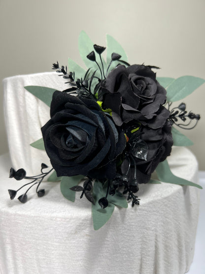 Cake Decoration Black Wedding Topper Decor Flower Cake Arrangement Sage Black Cake Decoration Black Artificial Flower Cake Decor
