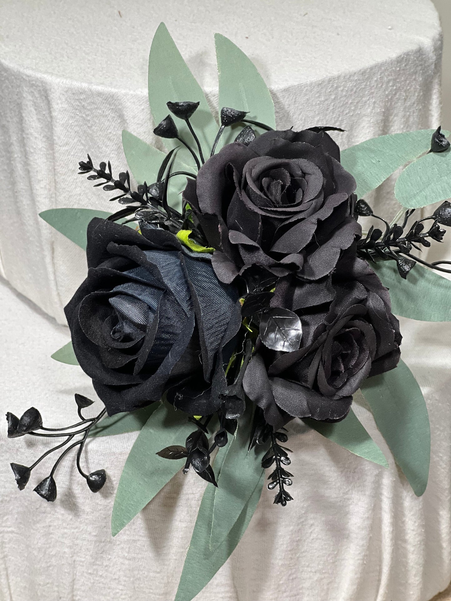 Cake Decoration Black Wedding Topper Decor Flower Cake Arrangement Sage Black Cake Decoration Black Artificial Flower Cake Decor