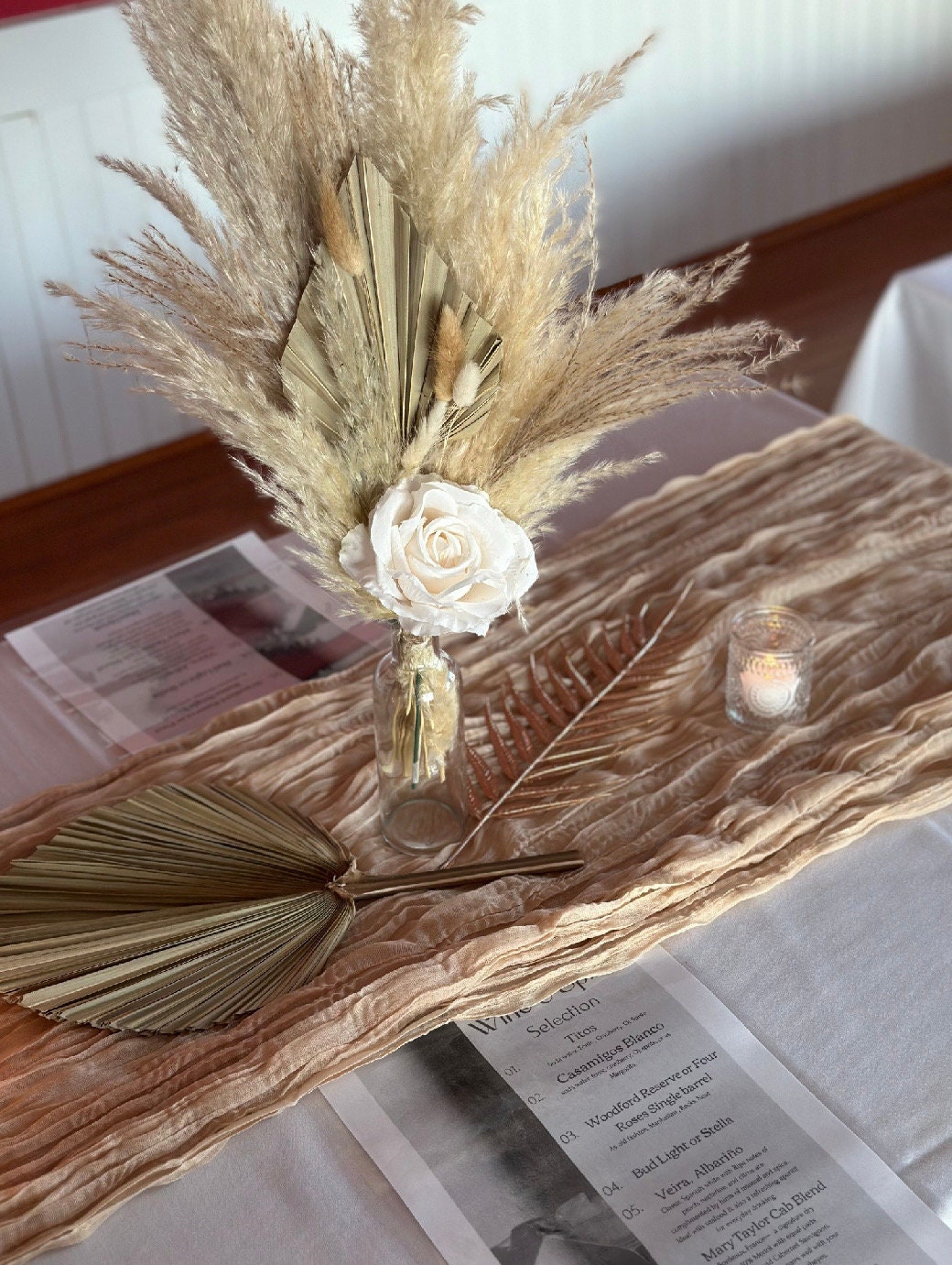Wedding Centerpiece White Boho Table Decor Centerpiece Palms Leaf Pampas Grass Table Centerpiece Flower for Vases Bud Artificial Flower