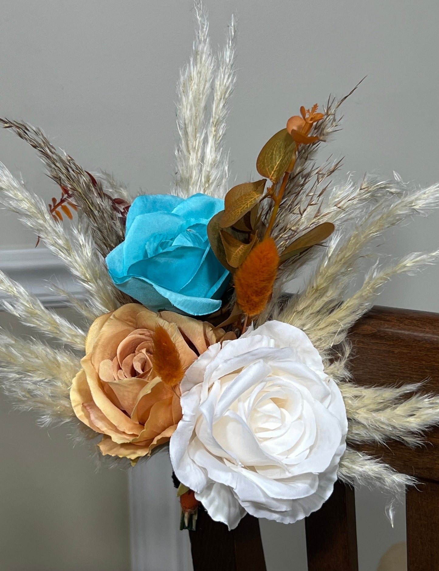 Pew Decor Wedding Orange Aisle Flowers Turquoise Aisle Arrangement Terracotta White Chair Decor Ceremony Decoration Artificial Flower