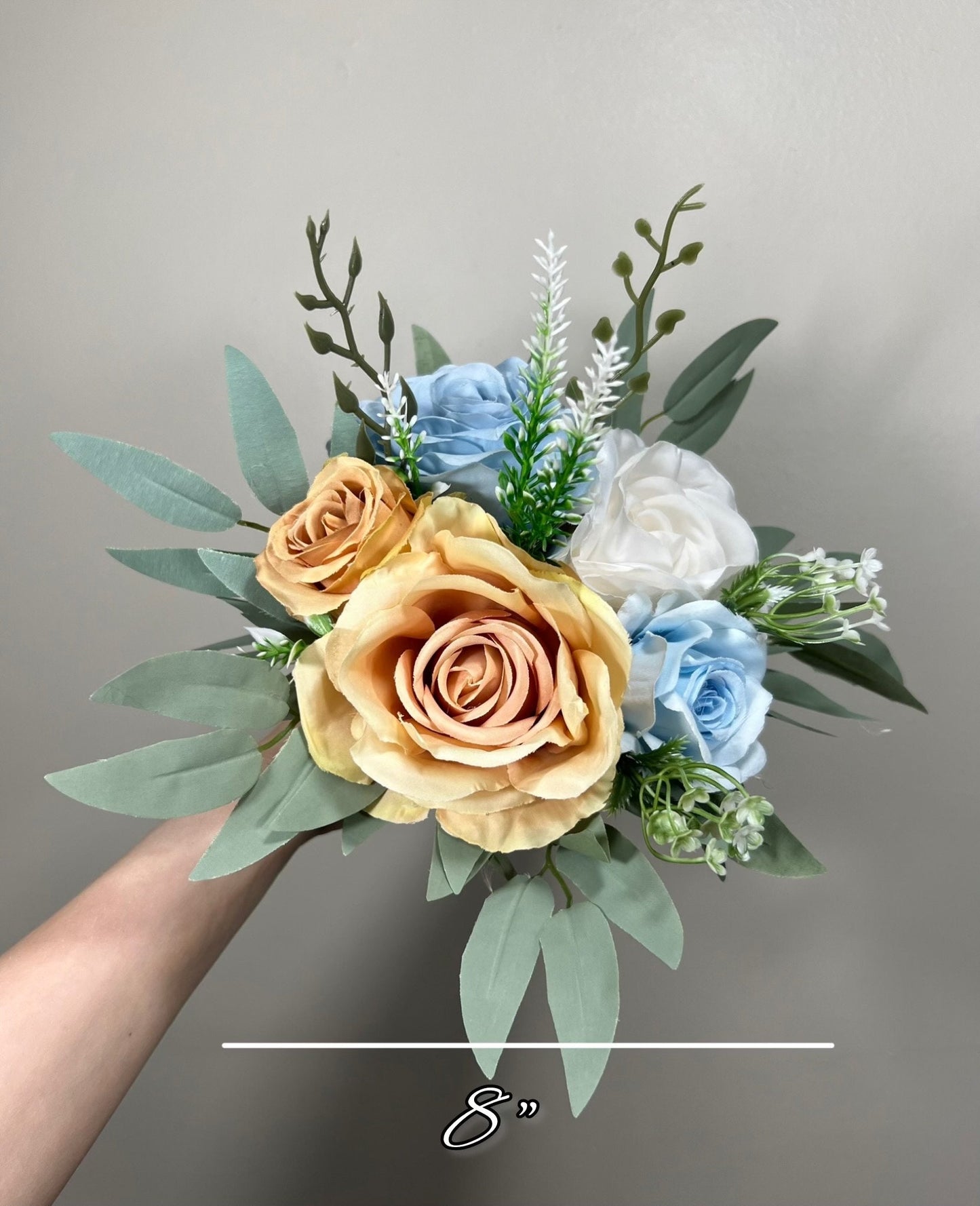 Orange Bouquet Blue Bridal Wedding Orange Rustic White Bridesmaids Bouquet Eucalyptus Greenery Ivory Orange Blue Artificial Flower