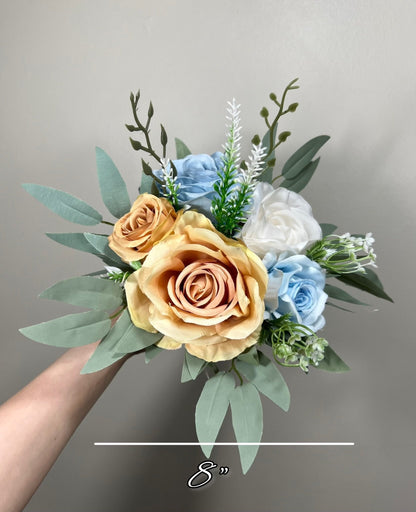 Orange Bouquet Blue Bridal Wedding Orange Rustic White Bridesmaids Bouquet Eucalyptus Greenery Ivory Orange Blue Artificial Flower