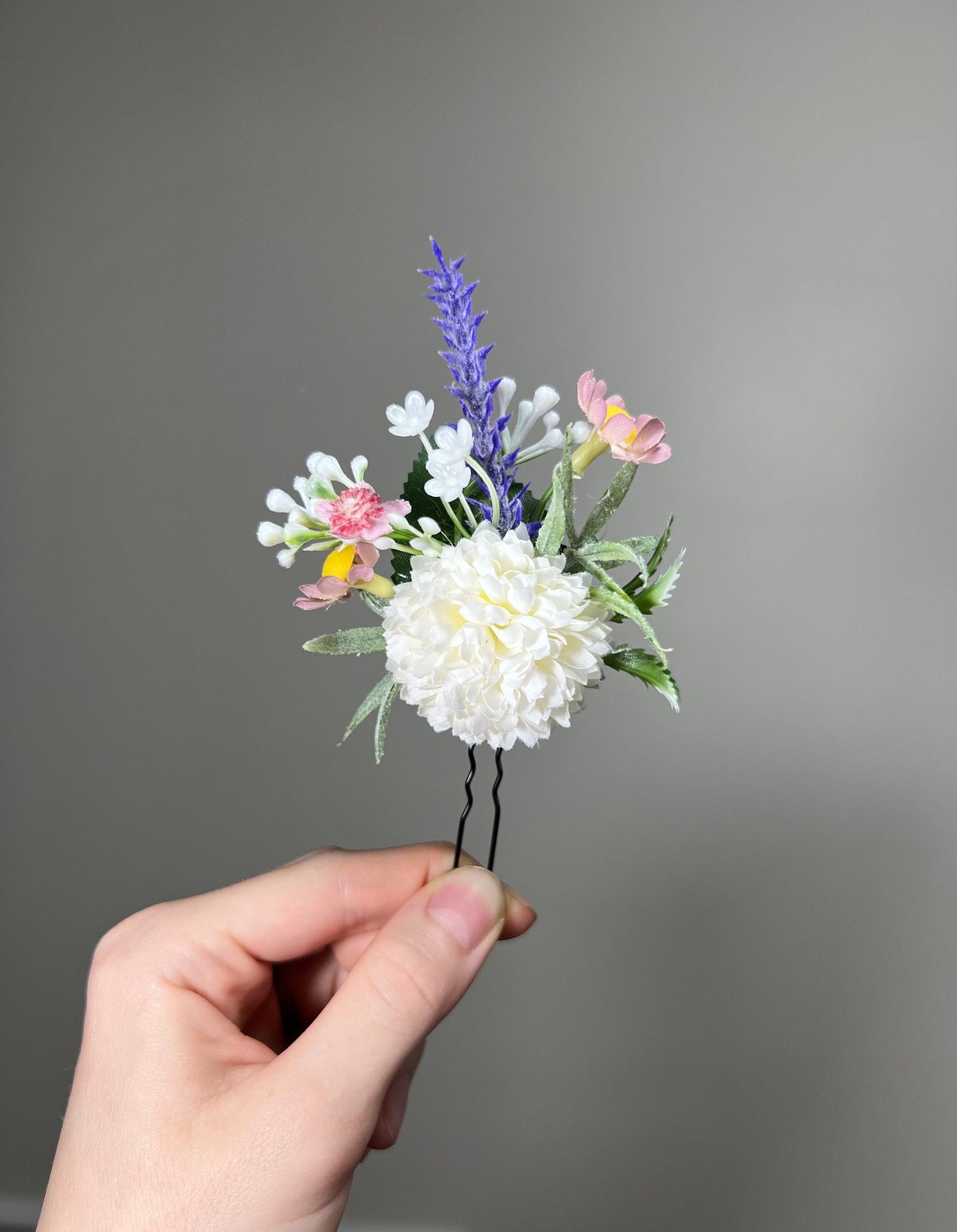 Wedding Hair Pin White Flower Girl Headpiece Floral Bridesmaids Hair Pin Accessories Artificial Flowers Baby Breath Hair Pin Ivory Lavender