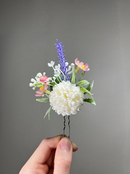 Wedding Hair Pin White Flower Girl Headpiece Floral Bridesmaids Hair Pin Accessories Artificial Flowers Baby Breath Hair Pin Ivory Lavender