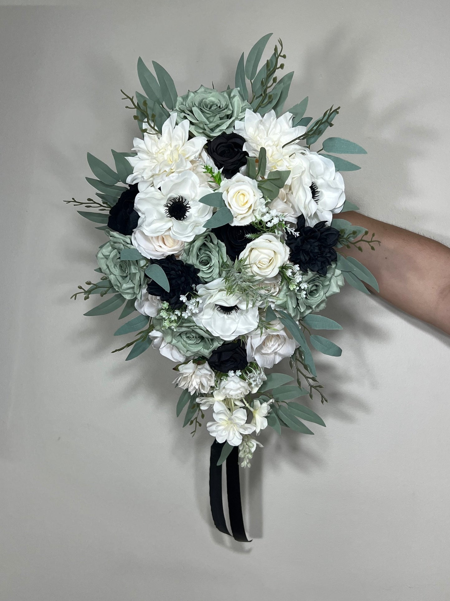 Dusty Sage Bouquet Bridal White Sage Green Bridesmaids Bouquet Anemone Ivory Black Green Bouquet Sage Artificial Flower Reddit