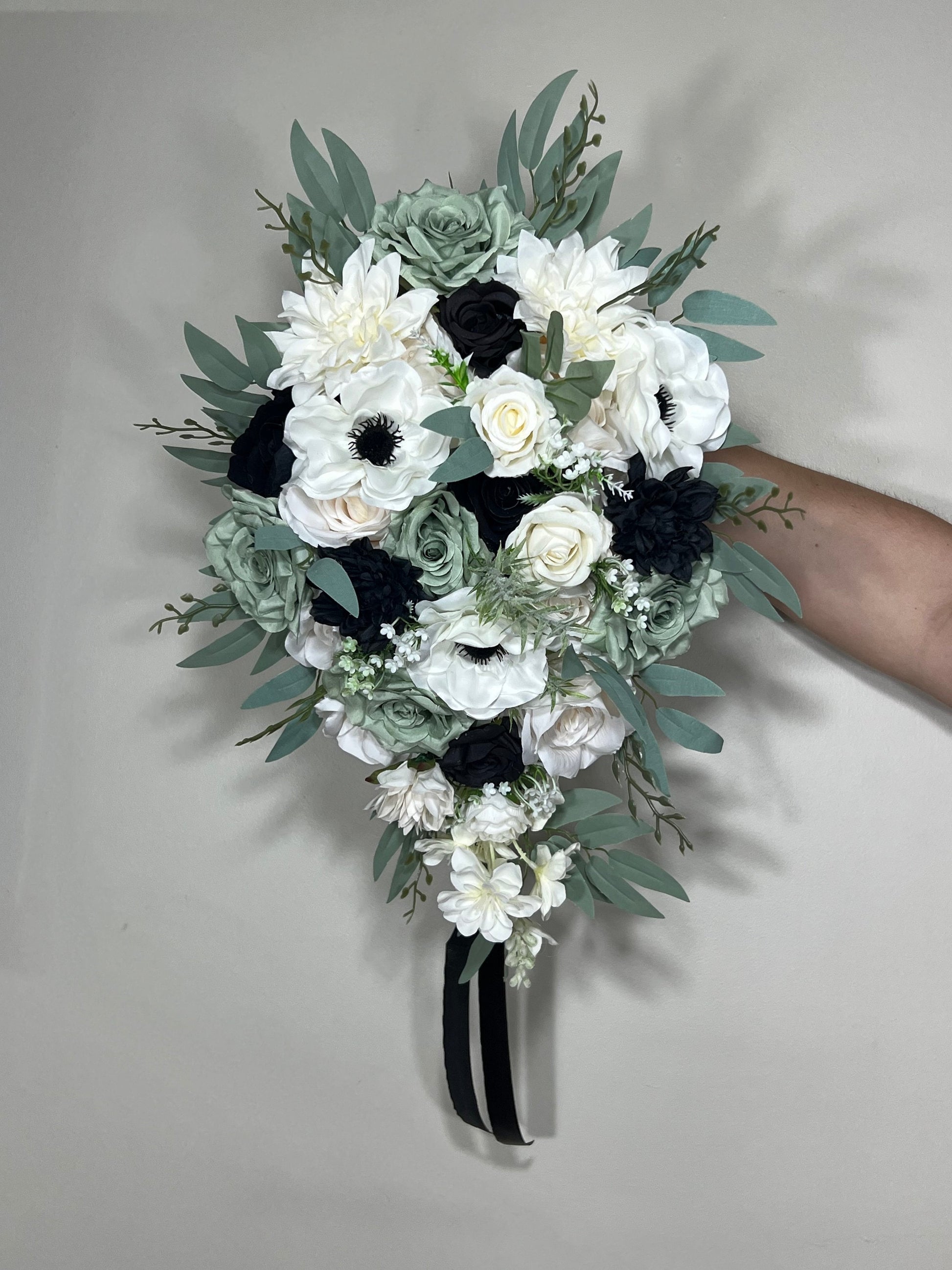 Dusty Sage Bouquet Bridal White Sage Green Bridesmaids Bouquet Anemone Ivory Black Green Bouquet Sage Artificial Flower Reddit