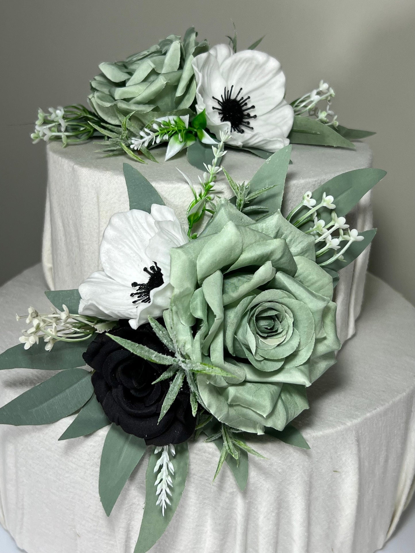 Dusty Sage Bouquet Bridal Cascade White Sage Green Bridesmaids Bouquet Anemone Ivory Black Green Cascading Bouquet Sage Artificial Flower