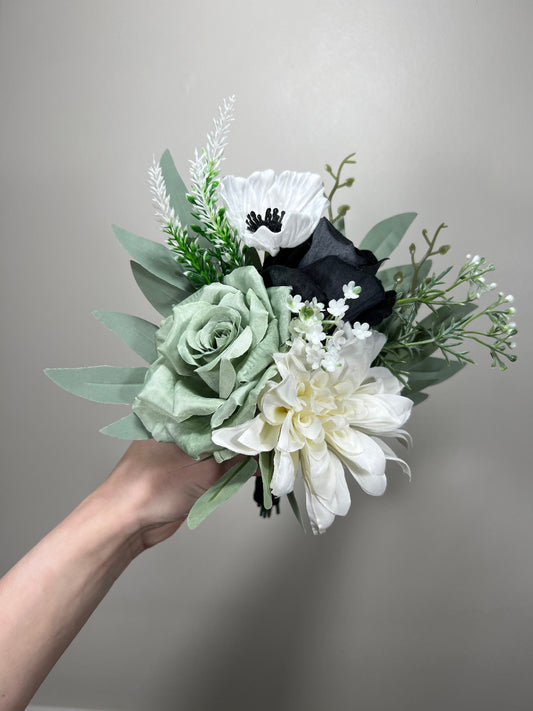 Dusty Sage Bouquet Bridal Cascade White Sage Green Bridesmaids Bouquet Anemone Ivory Black Green Cascading Bouquet Sage Artificial Flower