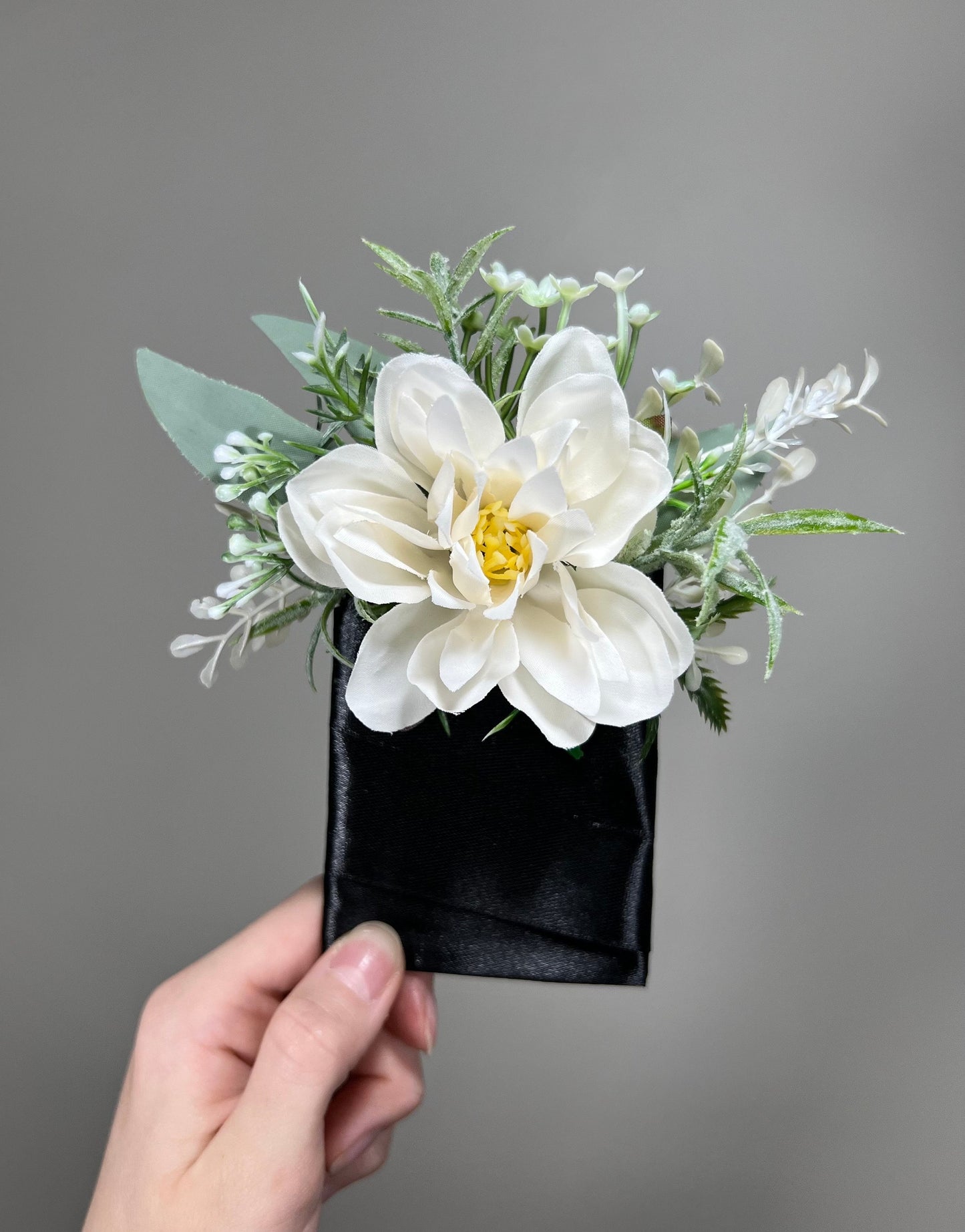 White Pocket Boutonniere Wedding Dahlia Groom Boutonnière Ivory Square Groomsmen Pocket Boutonniere Wedding Dahlia Rustic Artificial Flowers