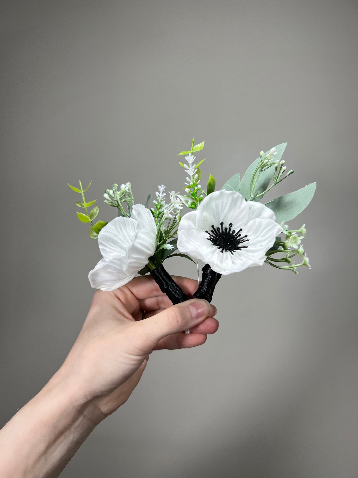 Anemone Boutonniere Groom White Anemone Boutonnières Groomsmen White Boutonniere Anemone Groom Ivory Artificial Flowers Sage Greenery