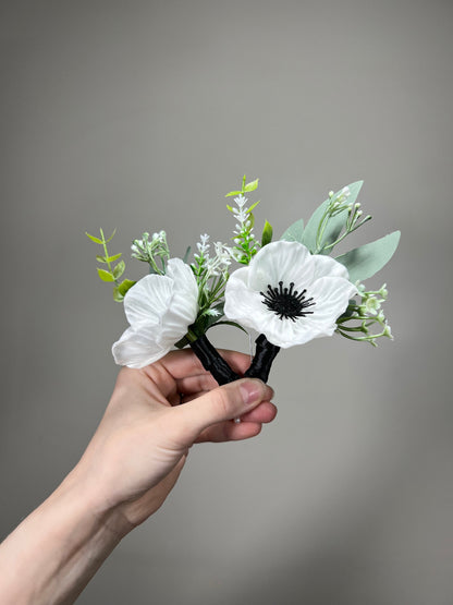 Anemone Boutonniere Groom White Anemone Boutonnières Groomsmen White Boutonniere Anemone Groom Ivory Artificial Flowers Sage Greenery