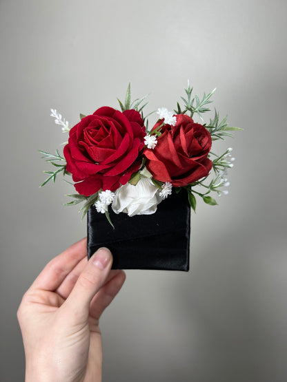 Red Corsage Wedding Corsage White Boutonnière Groom Red Square Groomsmen Pocket Boutonniere Christmas Winter Decor Artificial Flowers