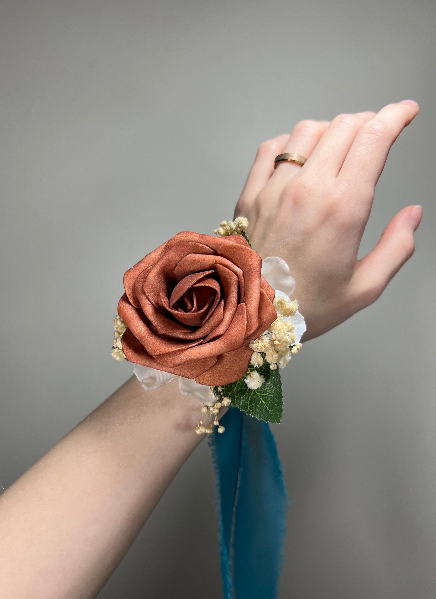 Rust Corsage Wedding Groom Terracotta Corsage Mom Corsage Cinnamon Corsage Orange Boho Baby Breath Artificial Flowers