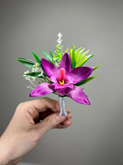 Purple Boutonniere Orchid Wedding Purple Boutonnière Groom Corsage Mom Tropical Beach Corsage Groomsmen Purple Boutonnière Beach Artificial