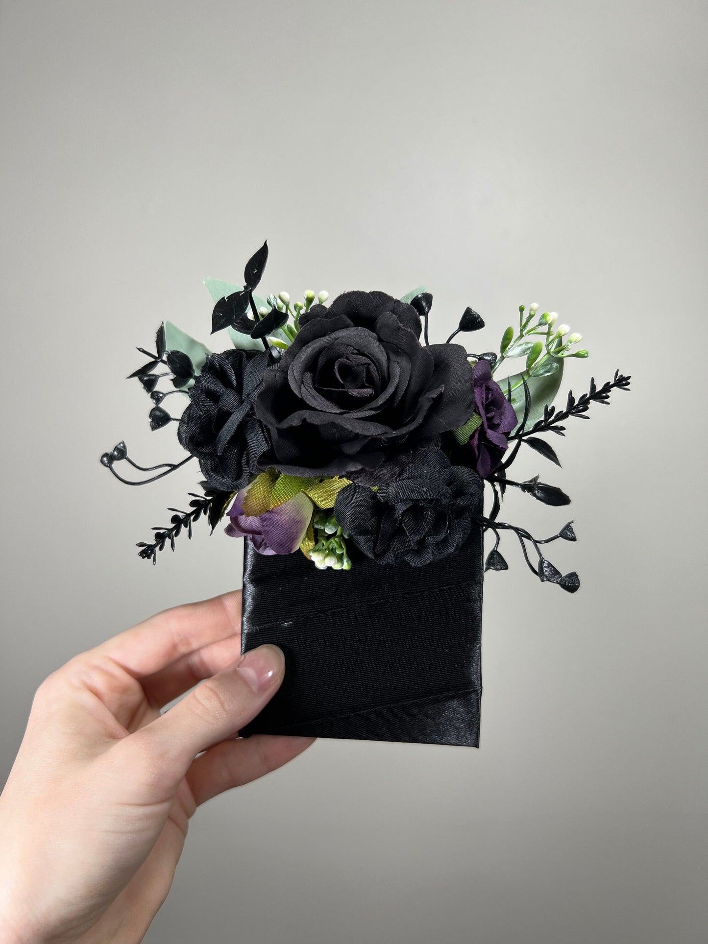 Black Pocket Boutonniere Wedding Groom Boutonnière Purple Square Groomsmen Pocket Boutonniere Black Wedding Sage Gothic Artificial Flowers