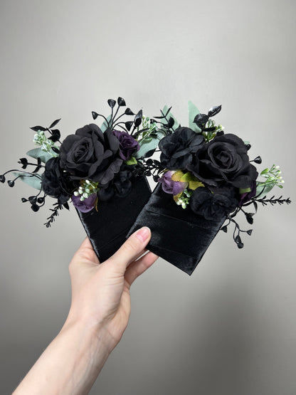 Black Bouquet Dark Purple Bridal Wedding Gothic Bouquet Black White Decor Royal Purple Black Bridesmaids Bouquet Sage Artificial Flower