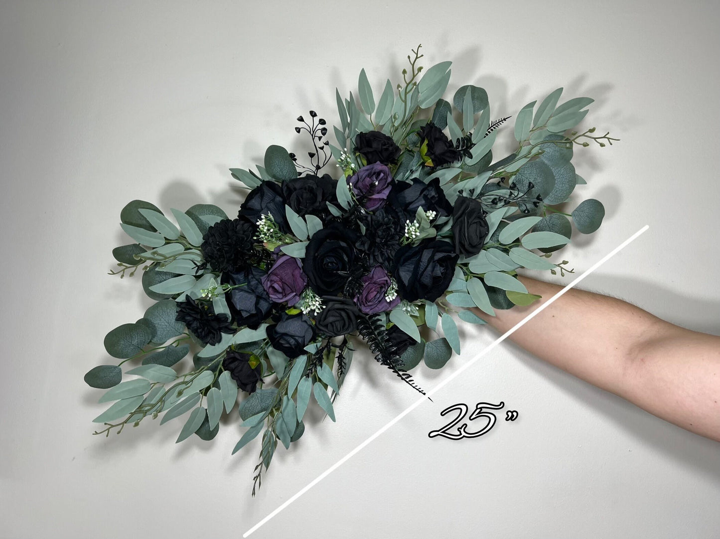 Black Arch Arrangement Wedding Purple Arch Aisle Arrangement Black Halloween Decor Gothic Black Artificial Flowers Eucalyptus Sage