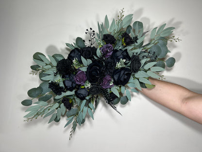 Black Arch Arrangement Wedding Purple Arch Aisle Arrangement Black Halloween Decor Gothic Black Artificial Flowers Eucalyptus Sage