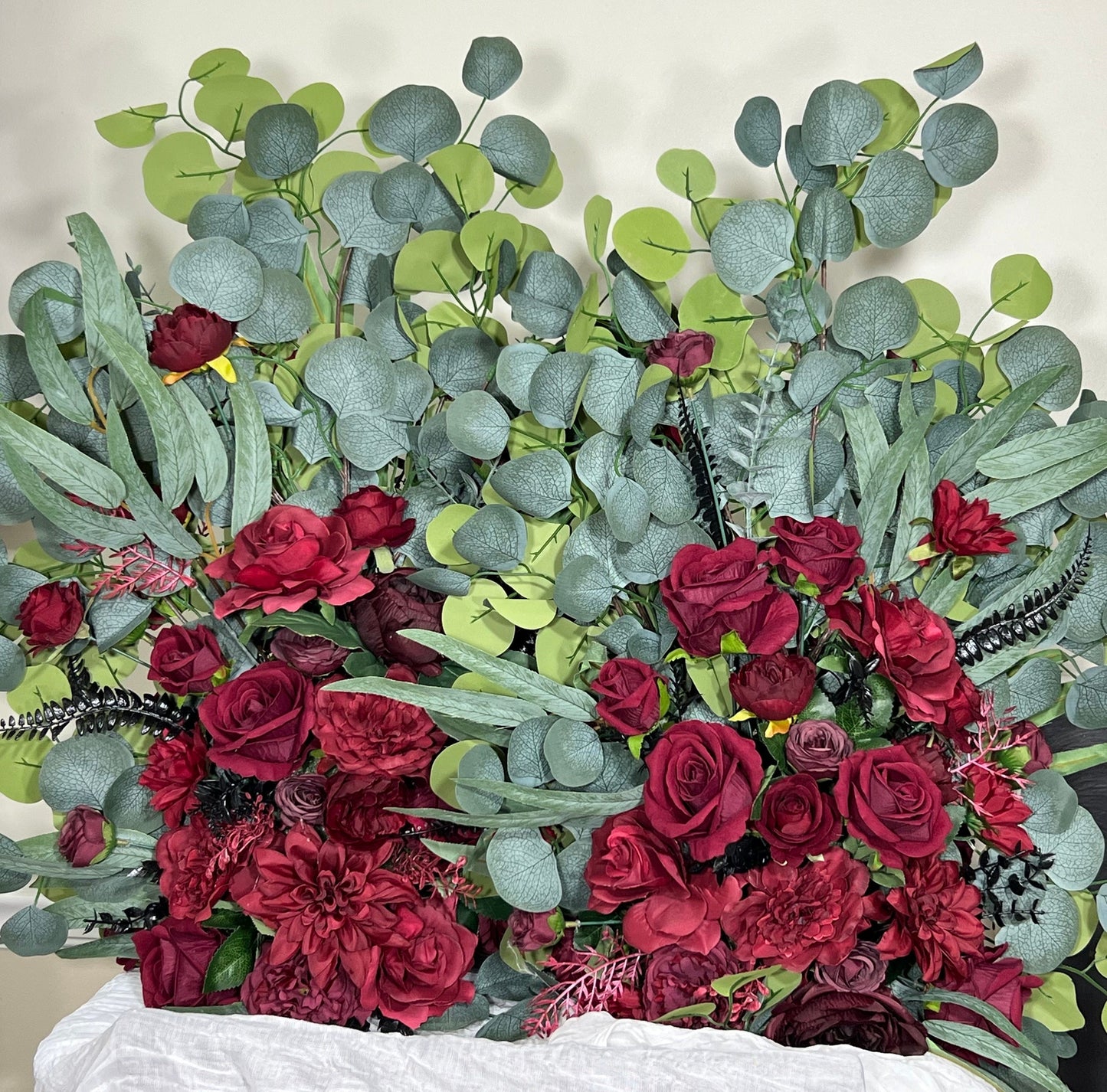 Wedding Aisle Marker Flower Floor Arrangement Whiskey Barrel Décor Burgundy Ground Arch Burgundy Barrel Flower Decor