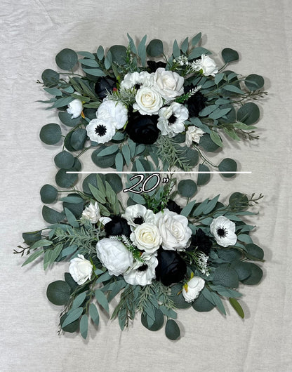 Anemone White Arch Arrangement Wedding Arbor Arrangement Black and White Arch Arrangement White Ivory Corner Flower Arrangement Black