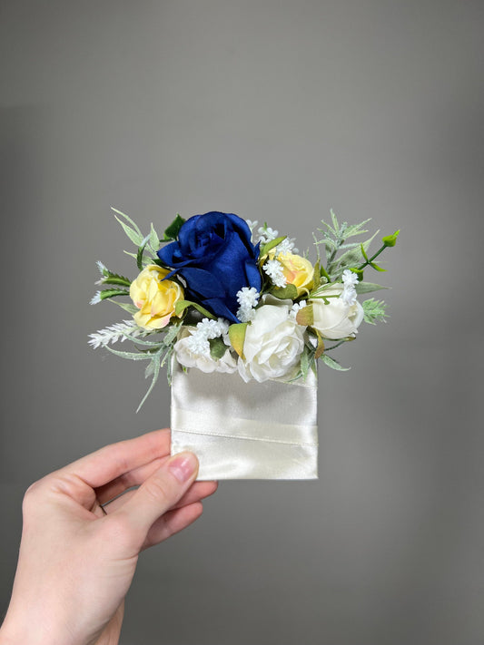 White Pocket Boutonniere Wedding Royal Blue Groom White Yellow Boutonnières Groomsmen Square Boutonnière Pocket Blue Artificial Flower