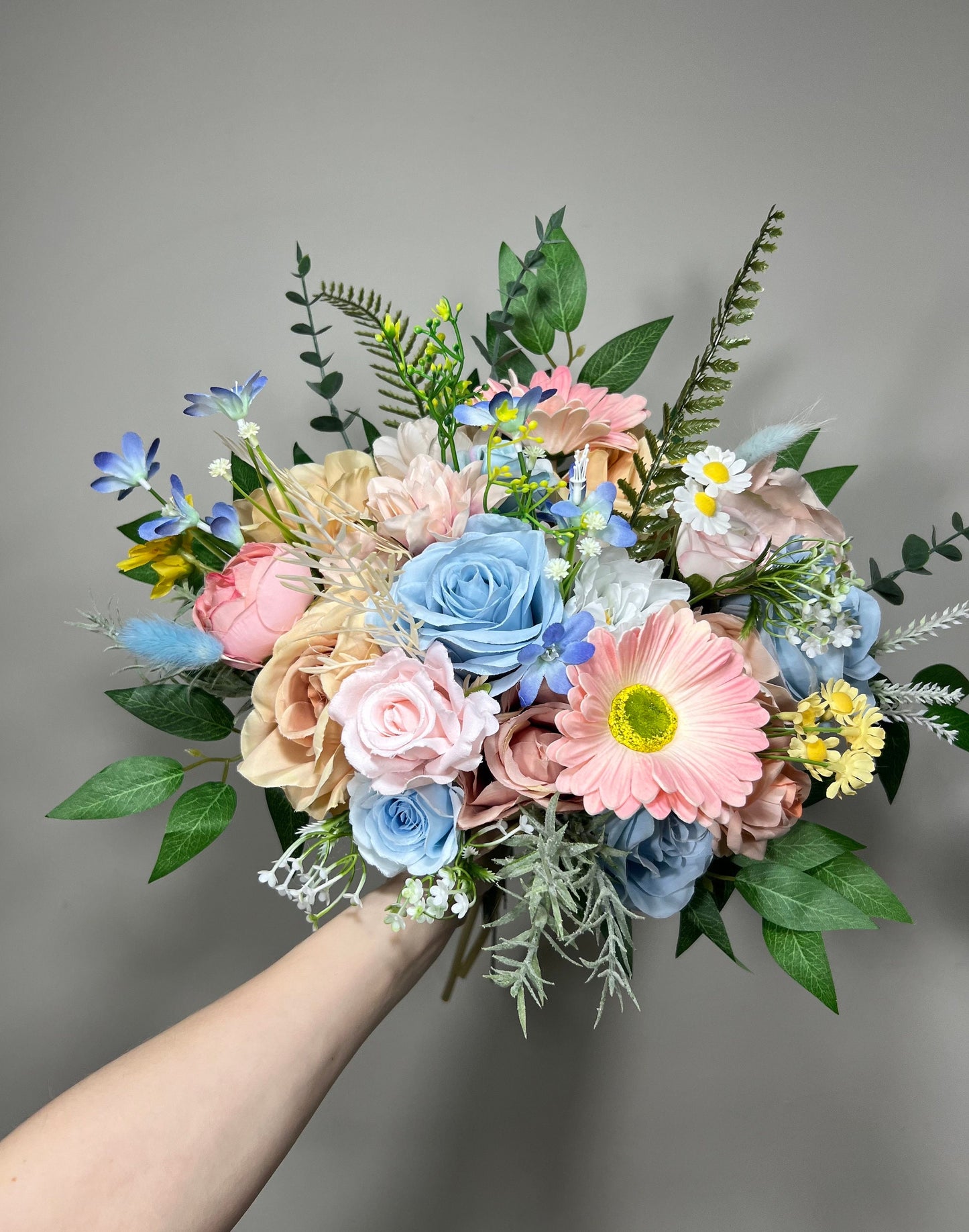Wedding Bouquet Wild Flower Summer Pink Bridal White Spring Bouquet Pink Blush Blue Bridesmaids Bouquet Blue Wild Flower Artificial