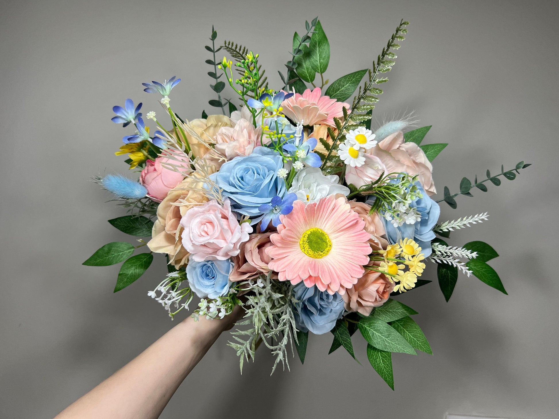 Wedding Bouquet Wild Flower Summer Pink Bridal White Spring Bouquet Pink Blush Blue Bridesmaids Bouquet Blue Wild Flower Artificial