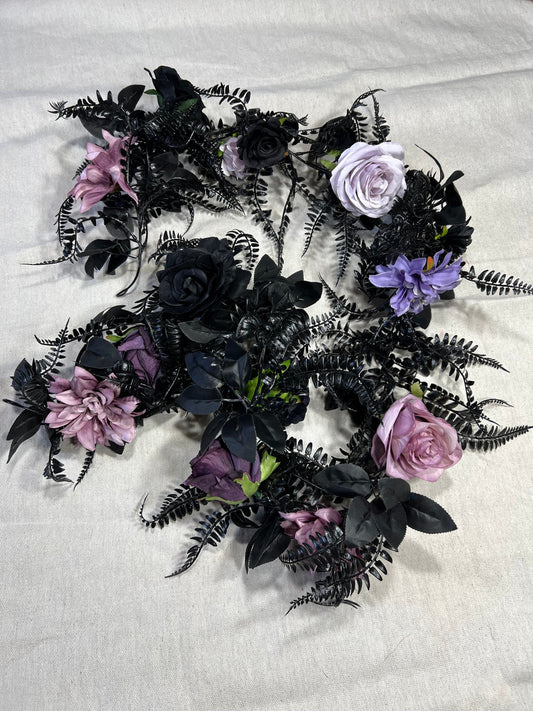 Black Fern Garland Wedding Purple Decoration Black Table Runner Dark Purple Artificial Flower Gothic Halloween