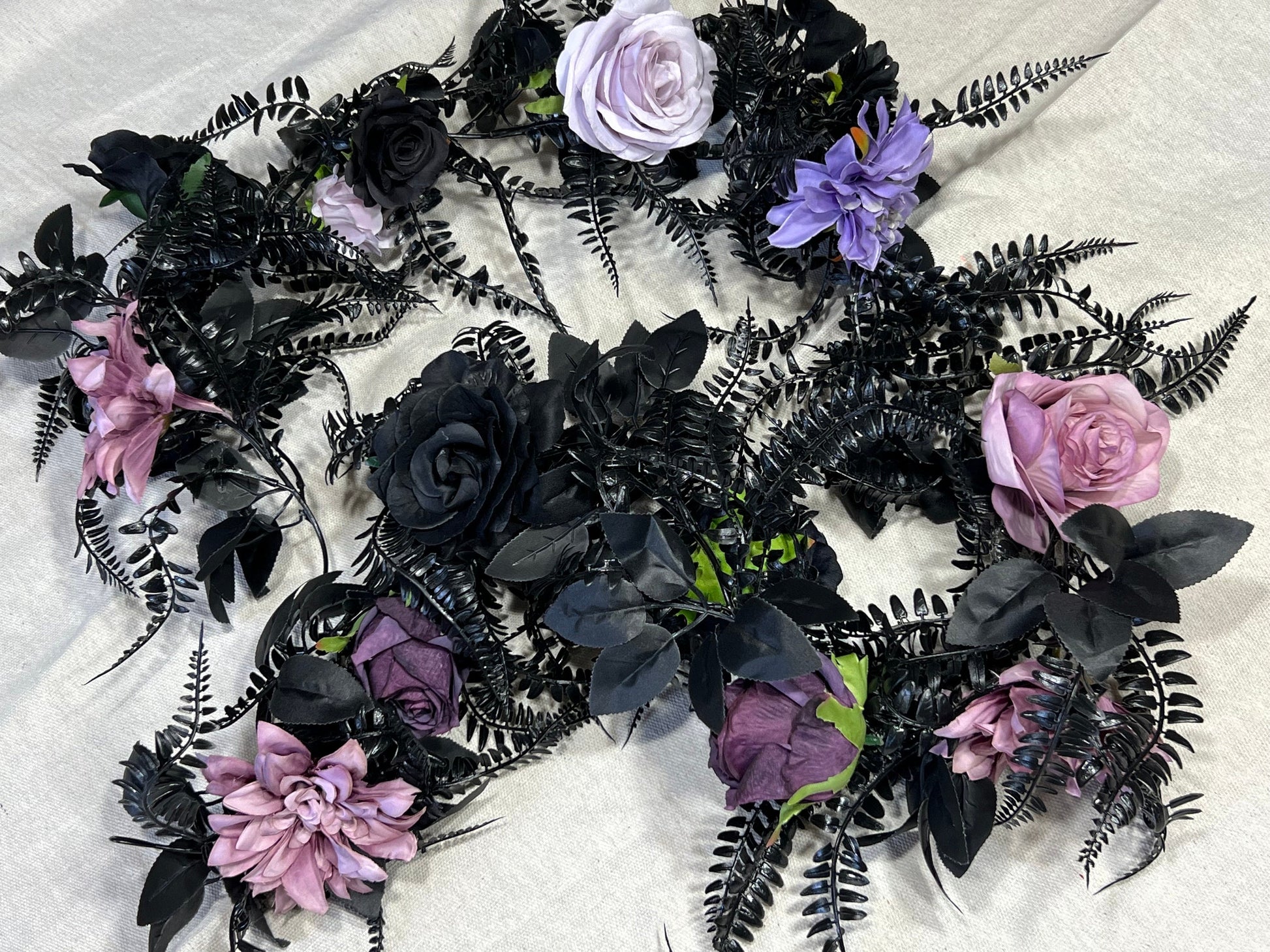 Black Fern Garland Wedding Purple Decoration Black Table Runner Dark Purple Artificial Flower Gothic Halloween