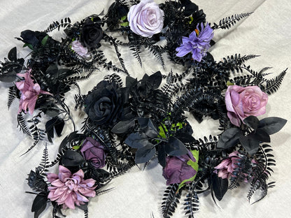 Black Fern Garland Wedding Purple Decoration Black Table Runner Dark Purple Artificial Flower Gothic Halloween