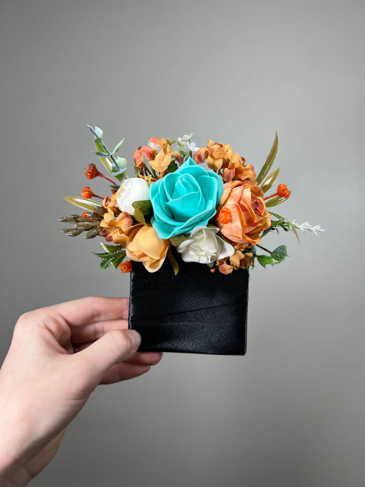 Turquoise Pocket Boutonniere Terracotta Groom Boutonnière Teal Groomsmen White Boutonniere Pocket Square Ivory Rustic Artificial Flower