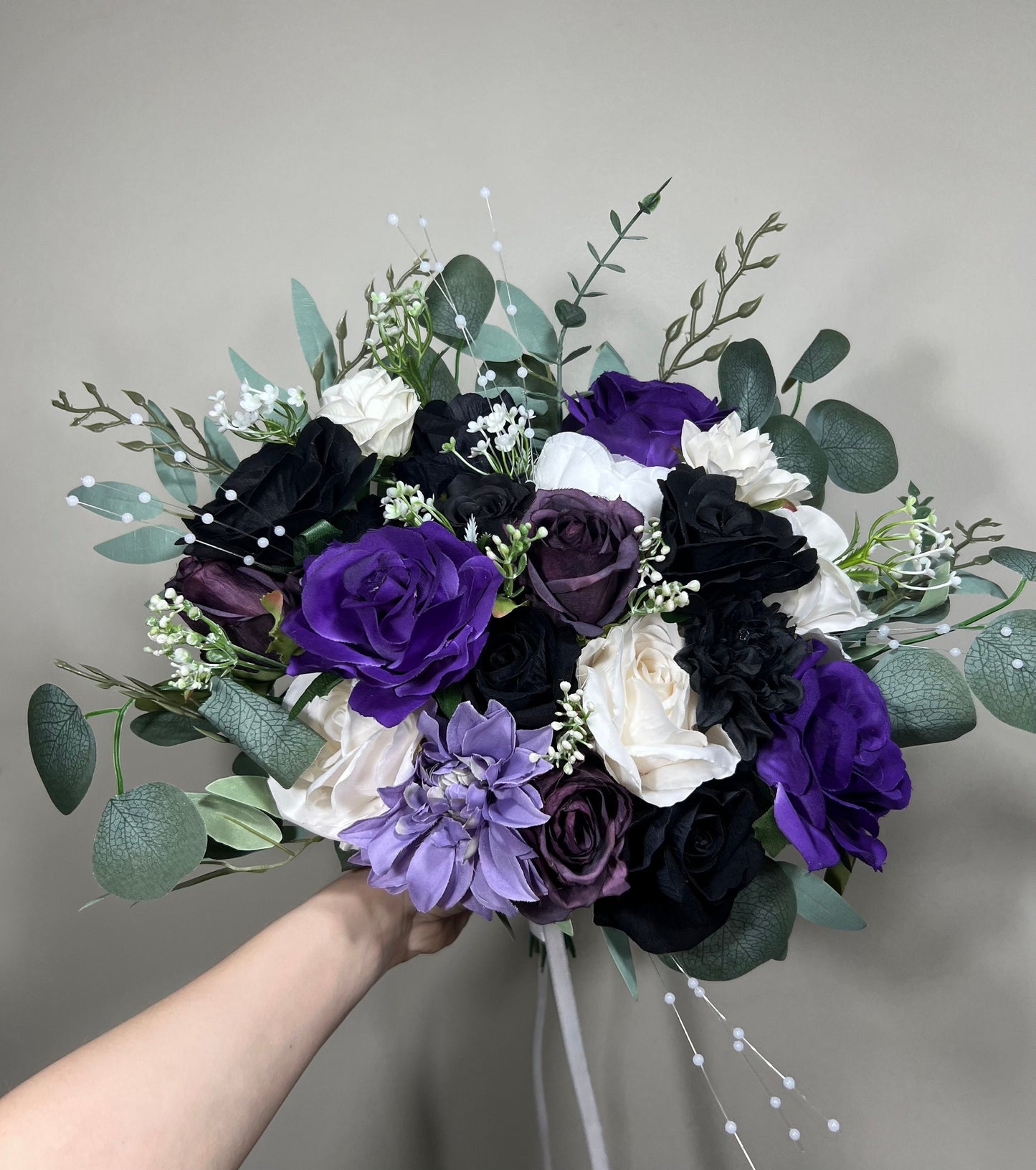 Black Bouquet Dark Purple Bridal Wedding Gothic Bouquet Black White Decor Royal Purple Black Bridesmaids Bouquet Sage Artificial Flower