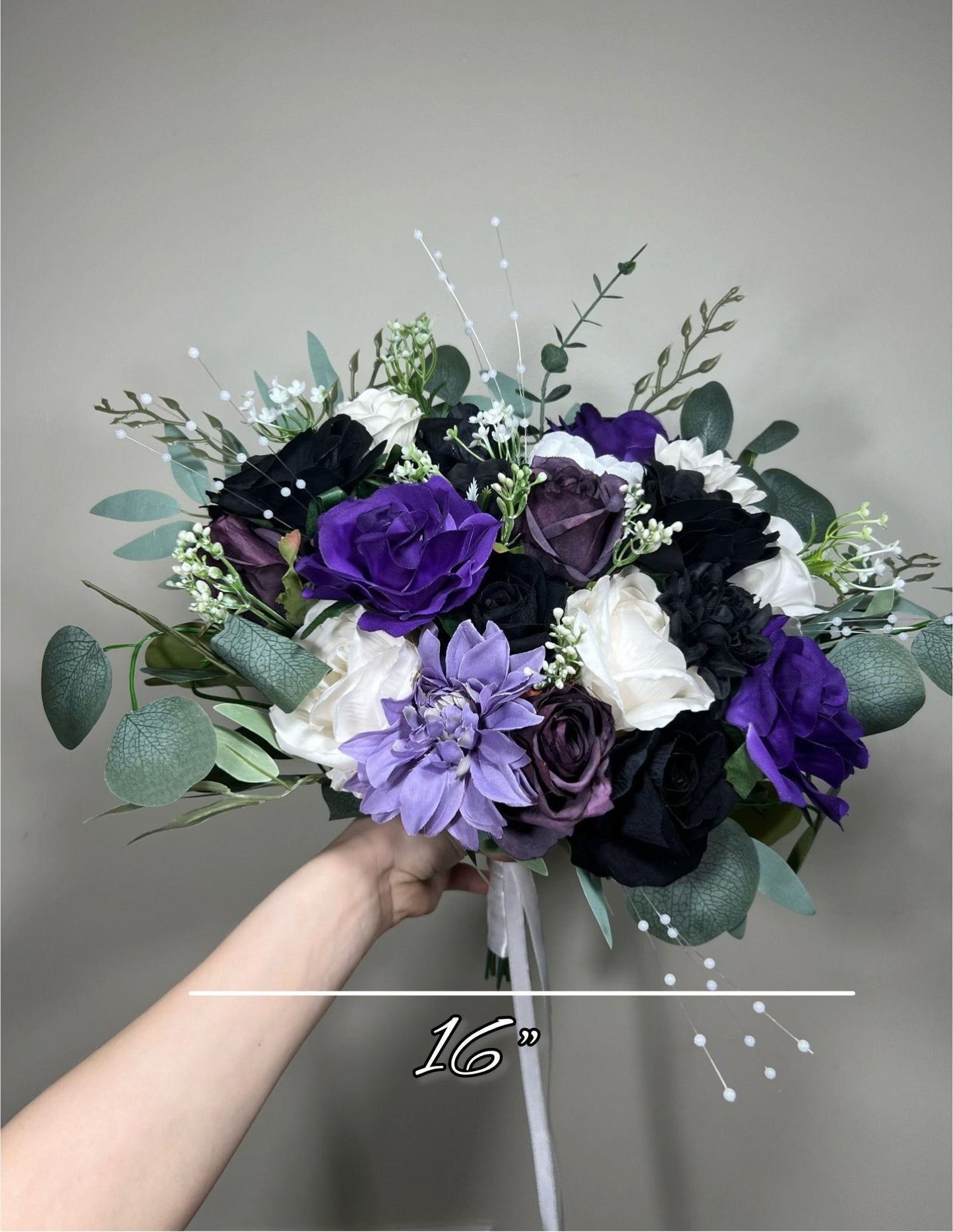 Black Bouquet Dark Purple Bridal Wedding Gothic Bouquet Black White Decor Royal Purple Black Bridesmaids Bouquet Sage Artificial Flower