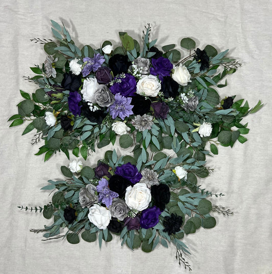 Black Arch Arrangement Wedding Purple Arch Aisle Arrangement Black Dark Purple Royal Gothic Black Artificial Flowers White Grey Eucalyptus